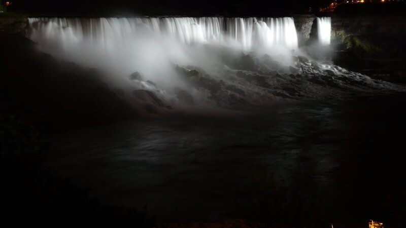 Niagara Falls at Night — Black, Dramatic, Photograph, Waterfall