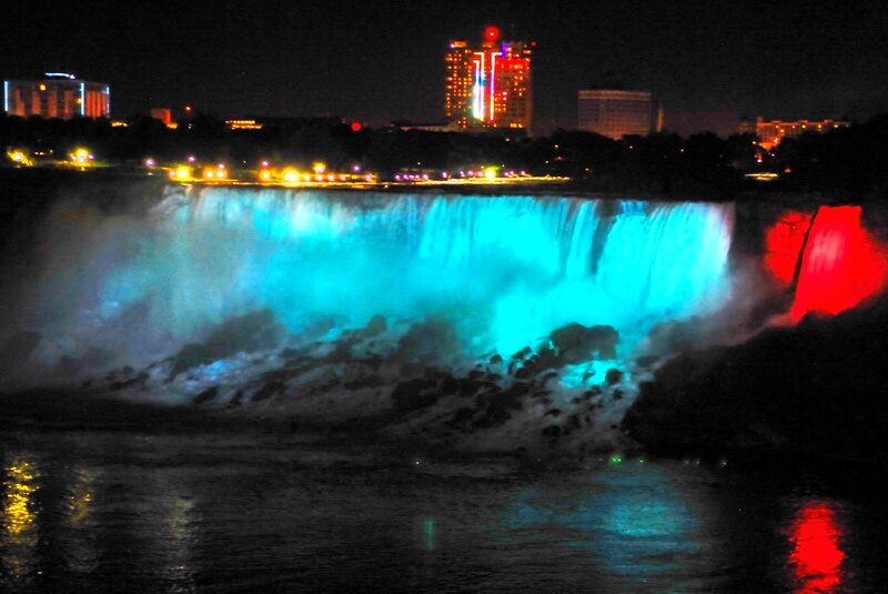 Niagara Falls at Night — Blue, Dramatic, Photograph, City Skyline, Buildings