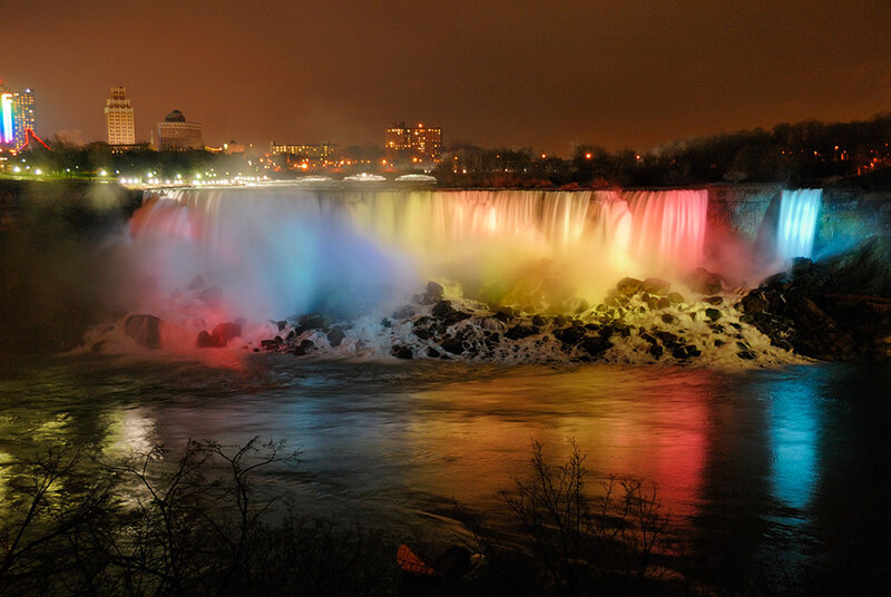 Niagara Falls at Night — Blue, Dramatic, Photograph, City Skyline