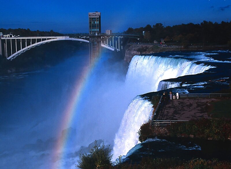 Niagara Falls at Night — Blue, Dramatic, Photograph, Rainbow