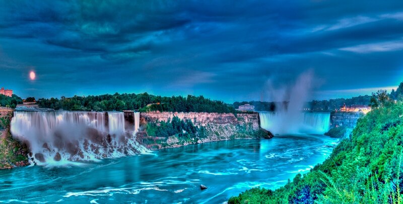 Niagara Falls at Night — Blue, Dramatic, Photograph, Waterfall, River