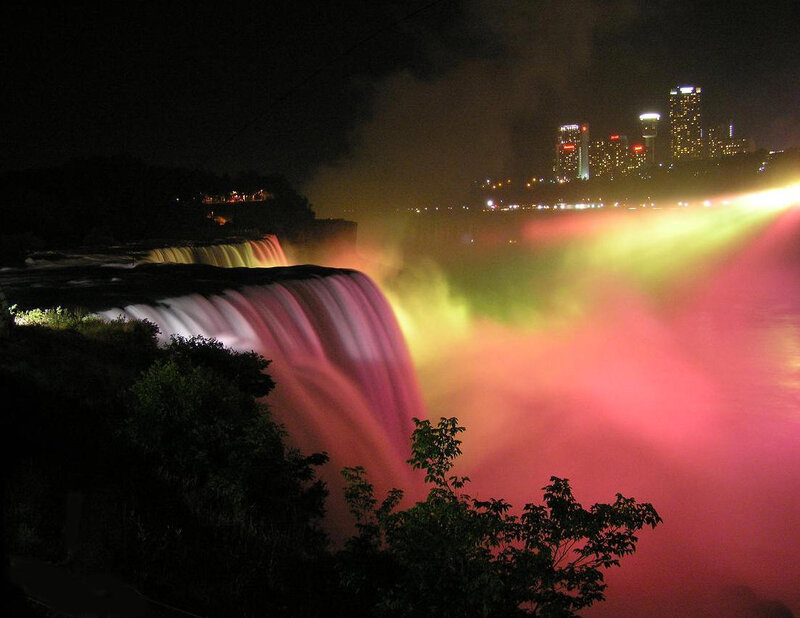 Niagara Falls at Night — Pink, Dramatic, Photograph, City Skyline
