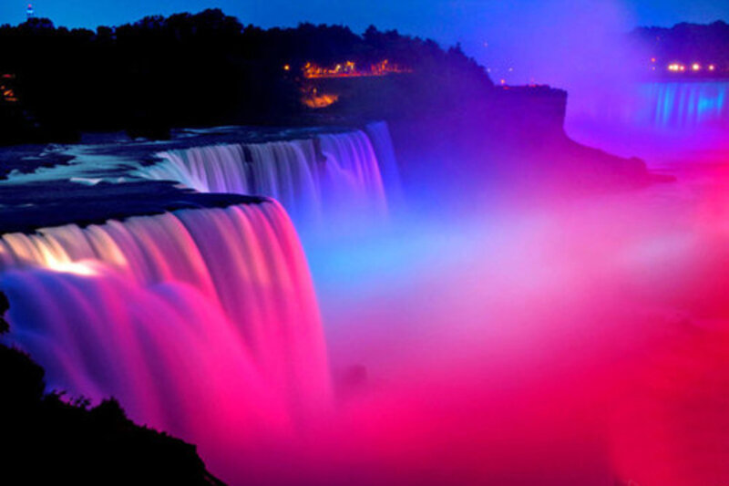 Niagara Falls at Night — Pink, Dramatic, Photograph