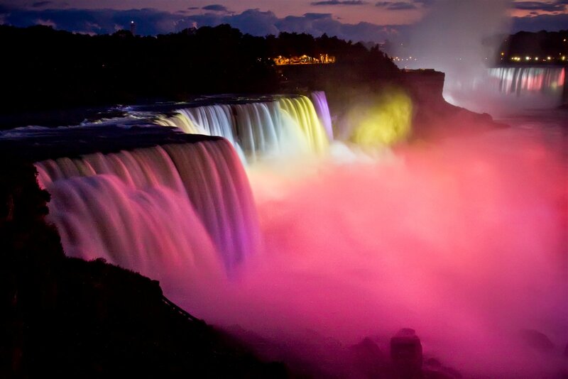 Niagara Falls at Night — Pink, Dramatic, Photograph, Waterfall