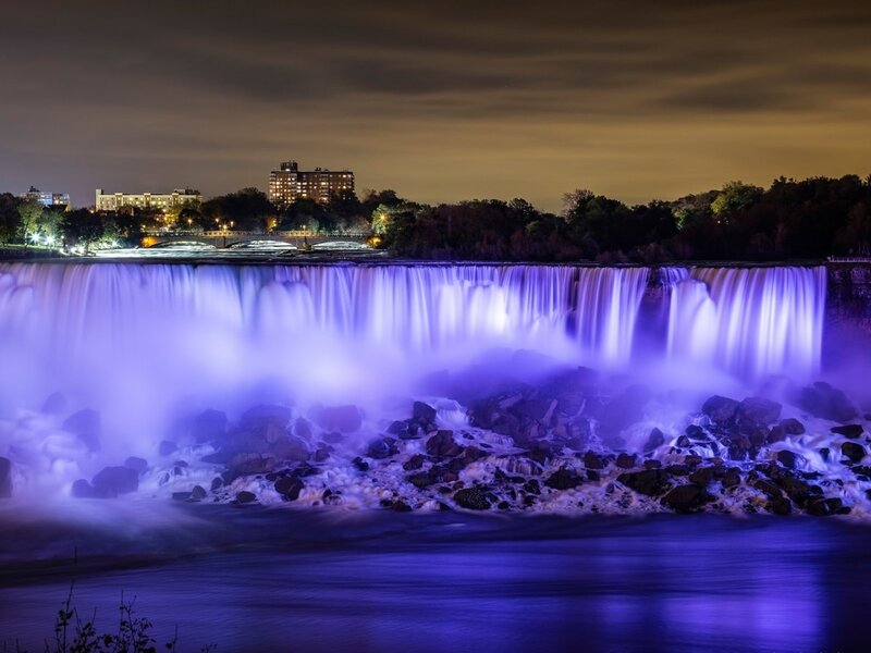 Niagara Falls at Night — Purple, Dramatic, Photograph, City Lights