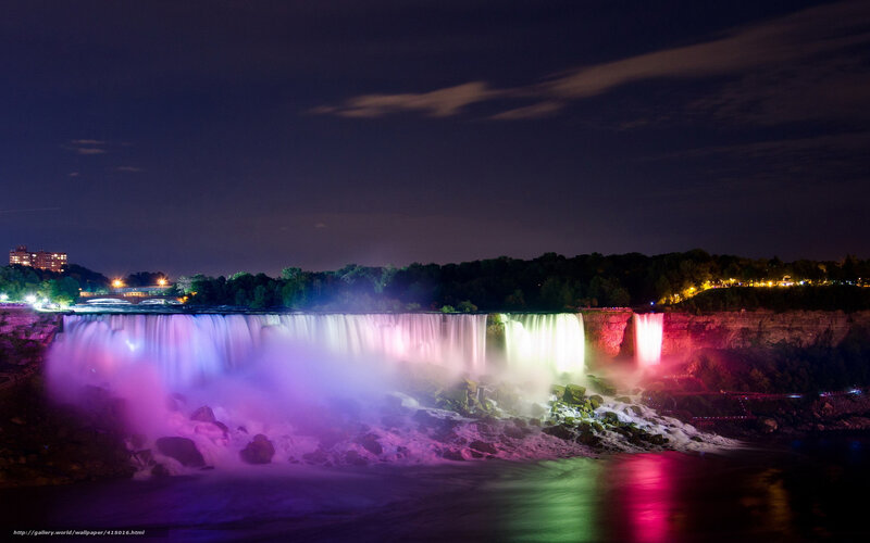 Niagara Falls at Night — Purple, Dramatic, Photograph, Lights, Trees