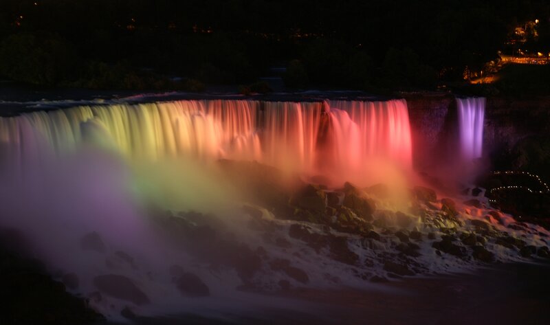 Niagara Falls at Night — Purple, Dramatic, Photograph, Rainbow Lights