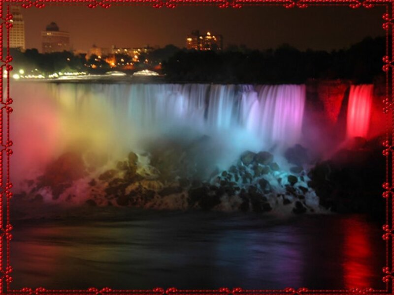 Niagara Falls at Night — Red, Dramatic, Photograph, City Skyline