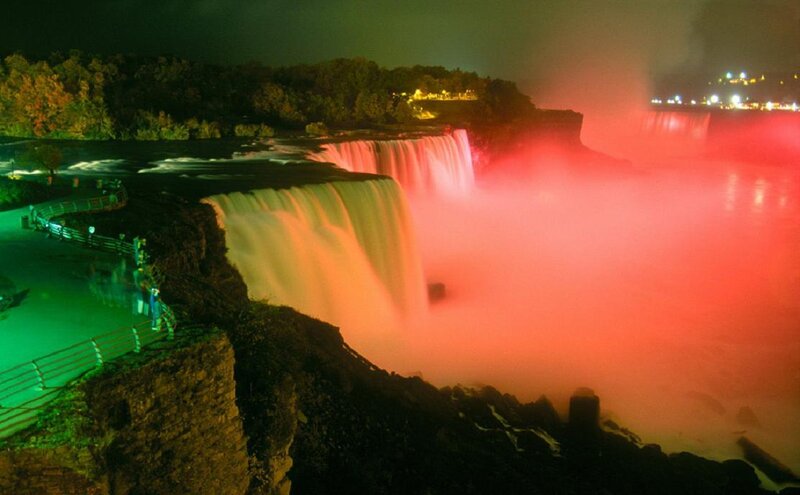 Niagara Falls at Night — Red, Dramatic, Photograph, Fog