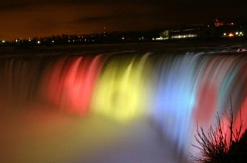 Niagara Falls at Night — Red, Dramatic, Photograph, Lights