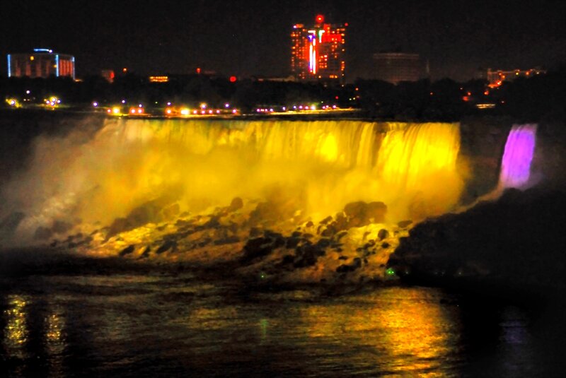 Niagara Falls at Night — Yellow, Dramatic, Photograph, City Skyline