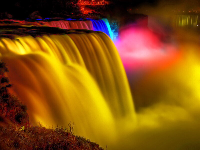 Niagara Falls at Night — Yellow, Dramatic, Photograph