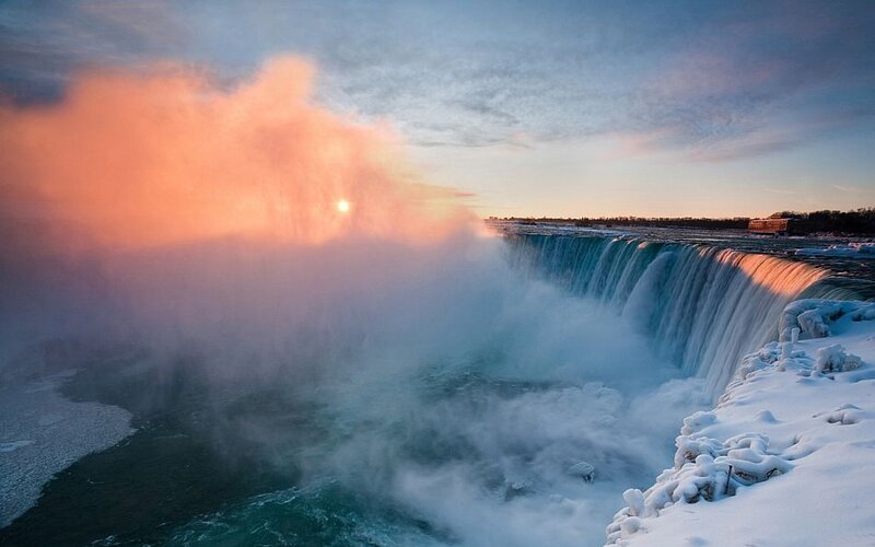 Niagara Falls at Sunset — Blue, Dramatic, Photograph, Snow