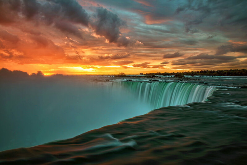 Niagara Falls at Sunset — Orange, Dramatic, Photograph, Clouds