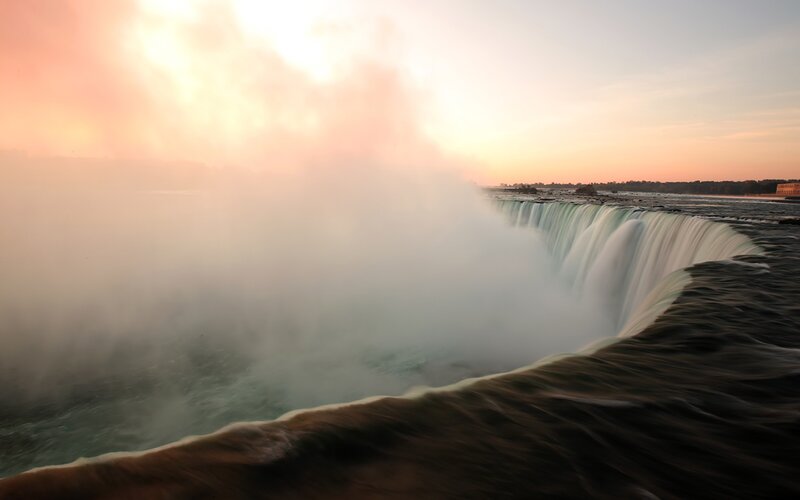 Niagara Falls at Sunset — Orange, Dramatic, Photograph, Mist