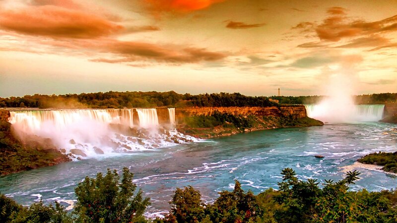 Niagara Falls at Sunset — Orange, Dramatic, Photograph, River
