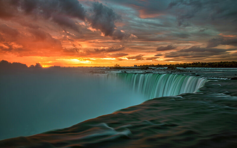 Niagara Falls at Sunset — Orange, Dramatic, Photograph, Sky