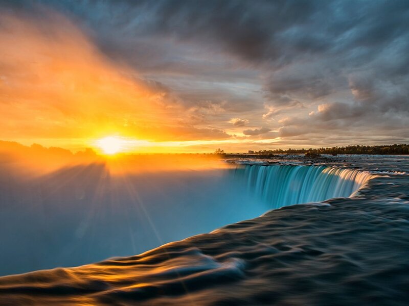 Niagara Falls at Sunset — Orange, Dramatic, Photograph, Sun, Clouds