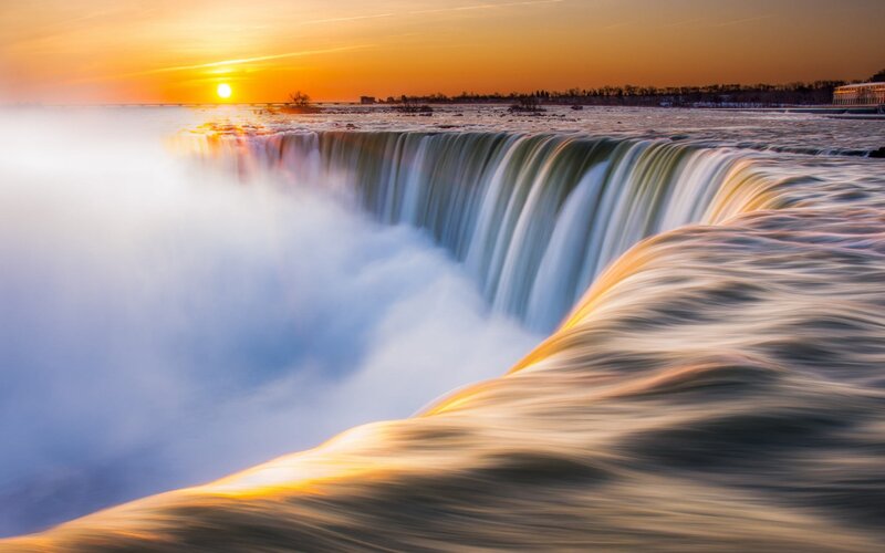 Niagara Falls at Sunset — Orange, Dramatic, Photograph, Sun, River
