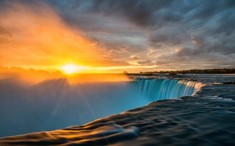 Niagara Falls at Sunset — Orange, Dramatic, Photograph, Sun