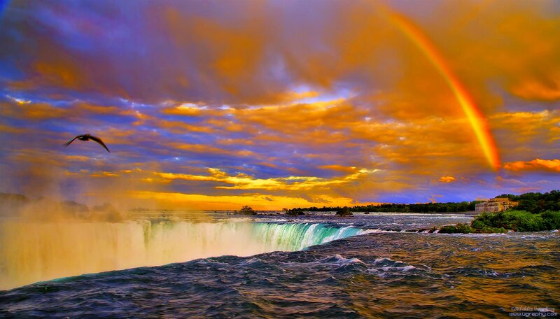 Niagara Falls at Sunset — Orange, Dramatic, Photograph