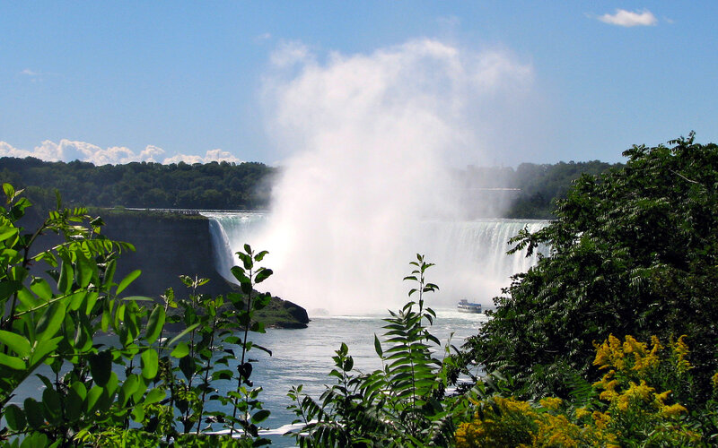 Niagara Falls Waterfall — Blue, Dramatic, Afternoon, Photograph, Boat, Trees