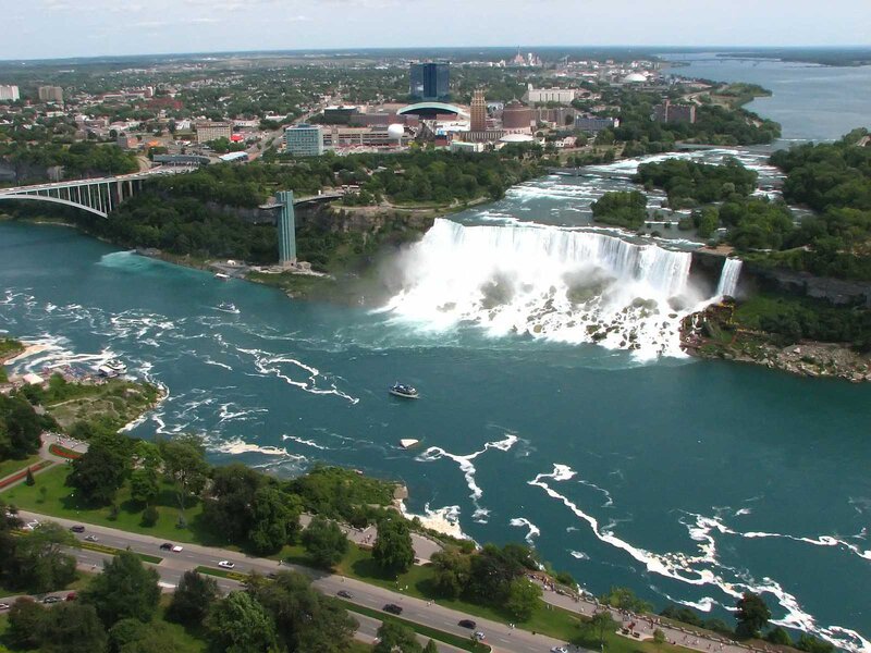 Niagara Falls Waterfall — Blue, Dramatic, Afternoon, Photograph, Cityscape, Bridge
