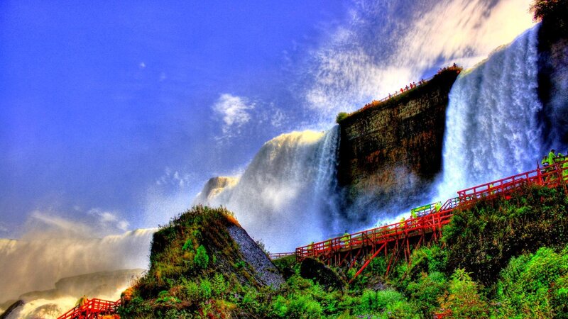 Niagara Falls Waterfall — Blue, Dramatic, Afternoon, Photograph, People