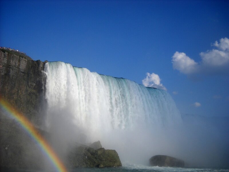 Niagara Falls Waterfall — Blue, Dramatic, Afternoon, Photograph, Rainbow, Clouds, Rocks