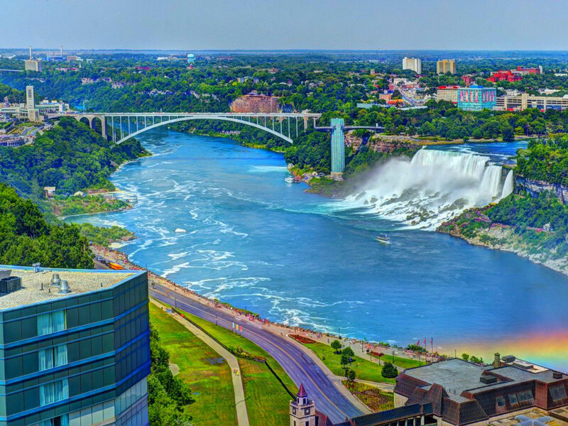 Niagara Falls Waterfall — Blue, Dramatic, Afternoon, Photograph, River, Bridge, City