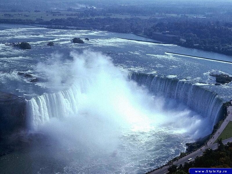 Niagara Falls Waterfall — Blue, Dramatic, Afternoon, Photograph, River, Mist, Road