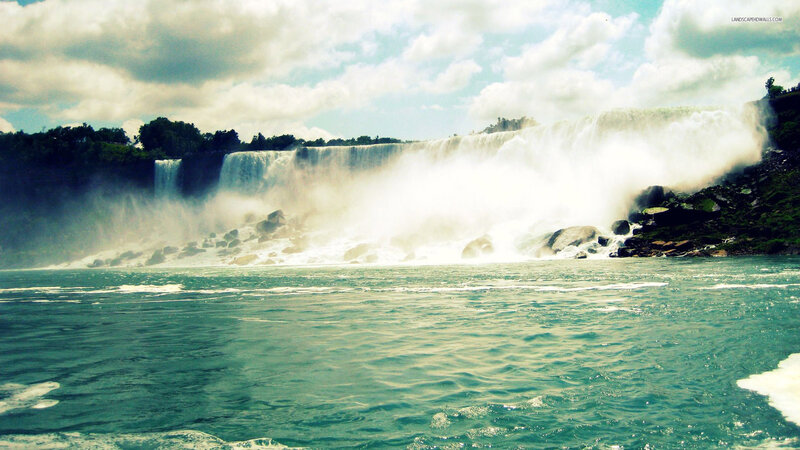 Niagara Falls Waterfall — Blue, Dramatic, Afternoon, Photograph, River, Trees, Rocks