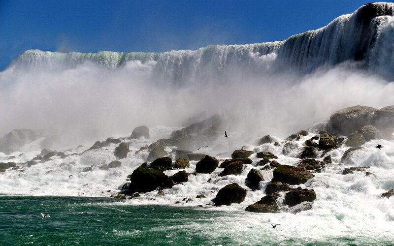 Niagara Falls Waterfall — Blue, Dramatic, Afternoon, Photograph, Rocks, Birds