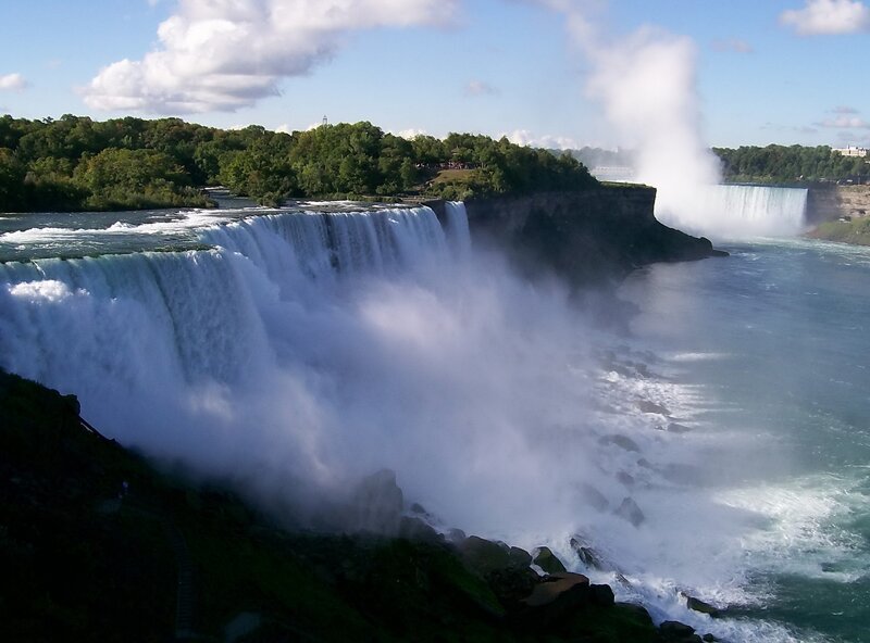 Niagara Falls Waterfall — Blue, Dramatic, Afternoon, Photograph, Trees, River, Mist