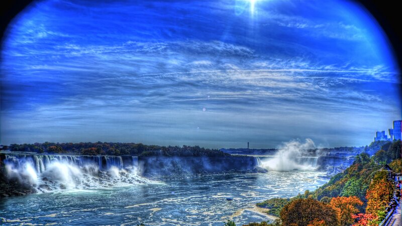 Niagara Falls Waterfall — Blue, Dramatic, Afternoon, Photograph, Trees, Sky