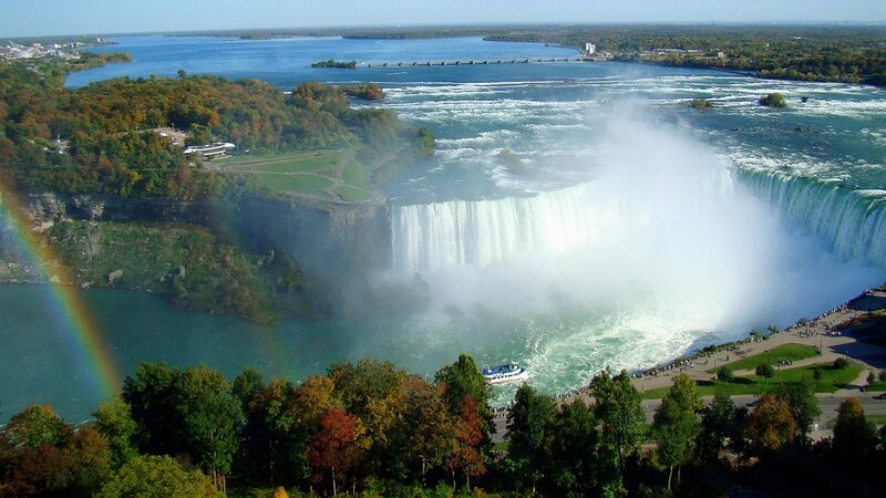 Niagara Falls Waterfall — Blue, Dramatic, Autumn, Photograph, Rainbow