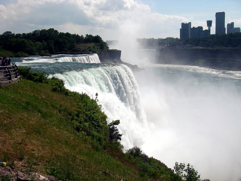 Niagara Falls Waterfall — Green, Dramatic, Afternoon, Photograph, City Skyline, Tourists