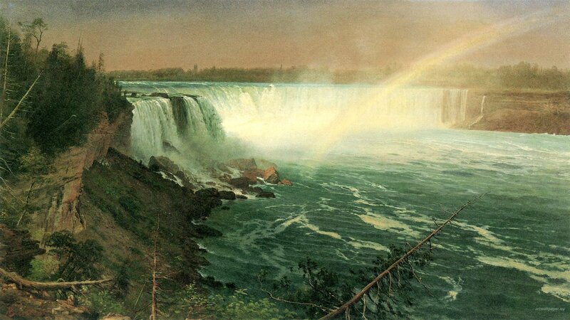 Niagara Falls Waterfall — Green, Dramatic, Sunset, Painting