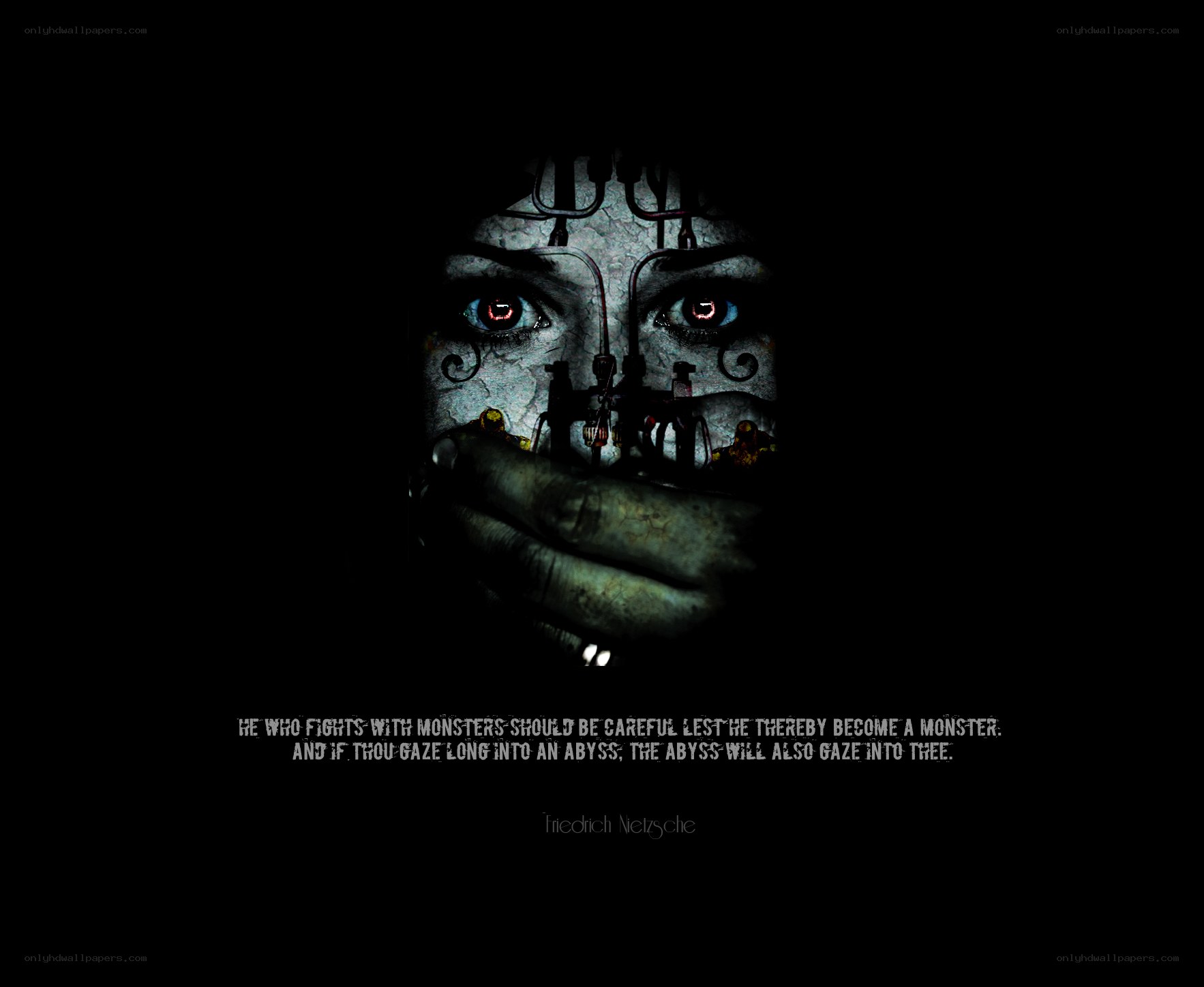 Nietzsche quote with monster face