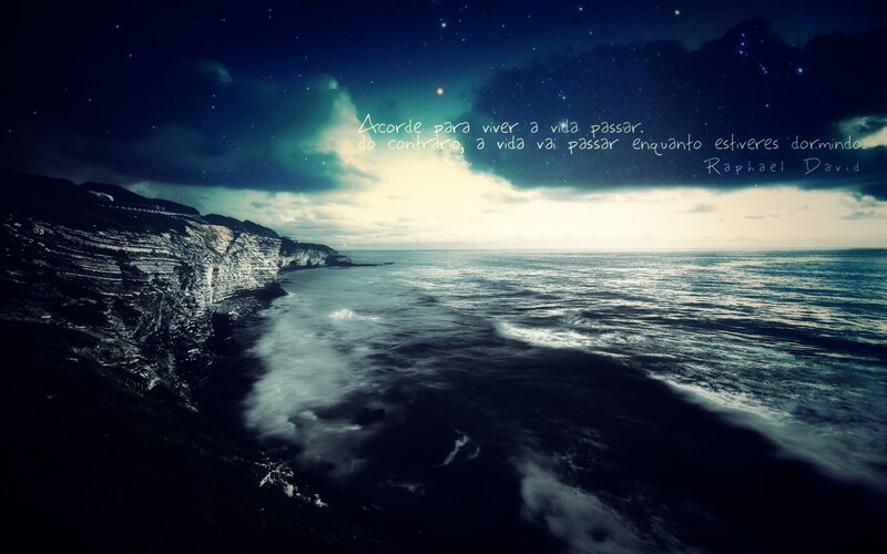 Night by the sea with quote