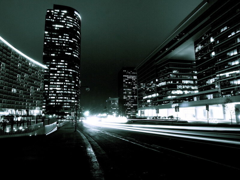 Night city lights and traffic