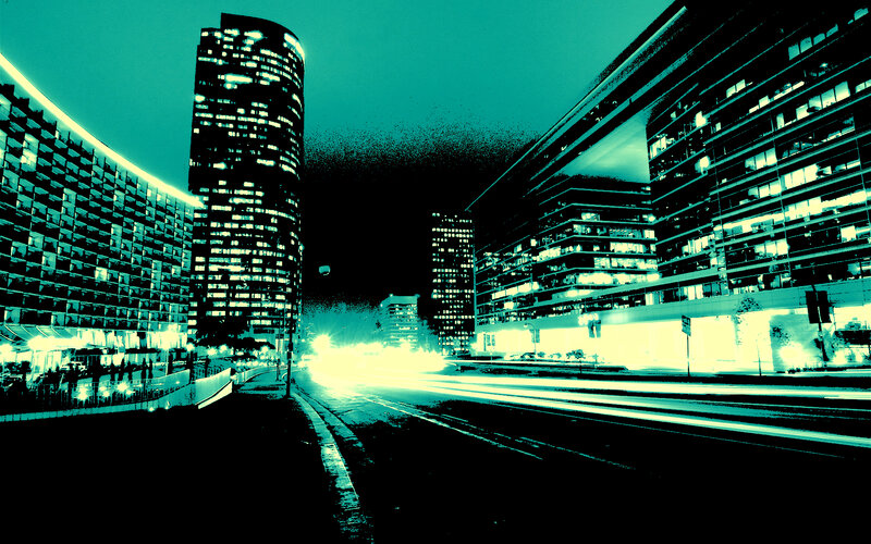 Night city lights and traffic