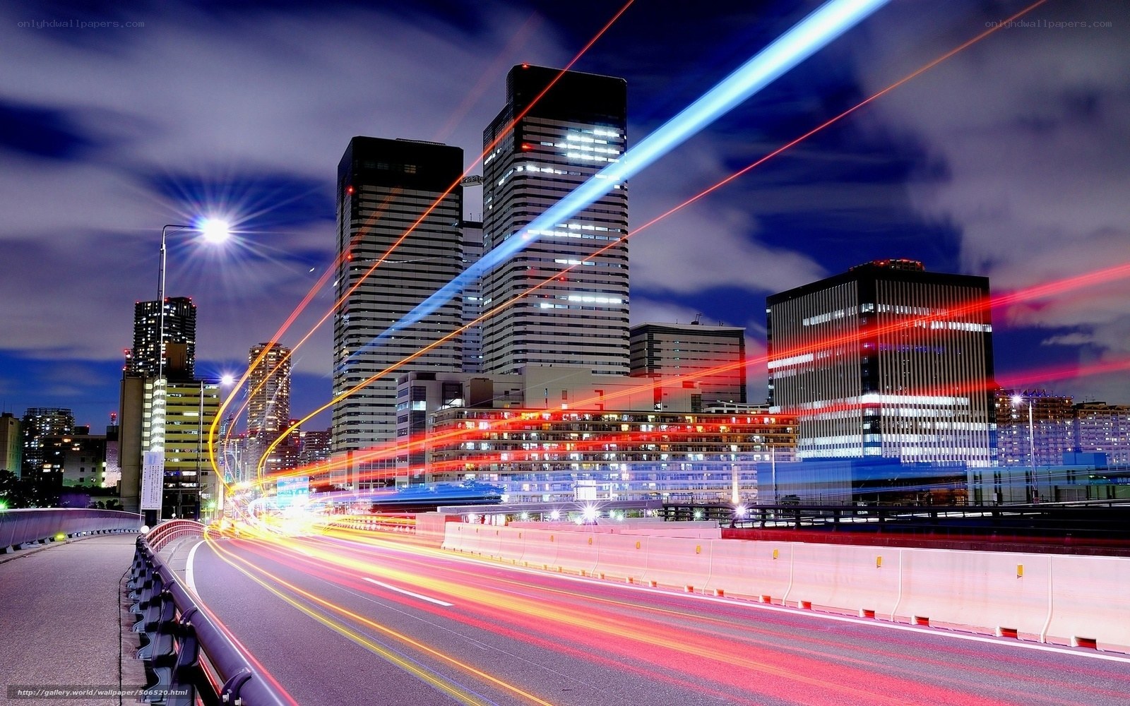 Night city lights and traffic trails