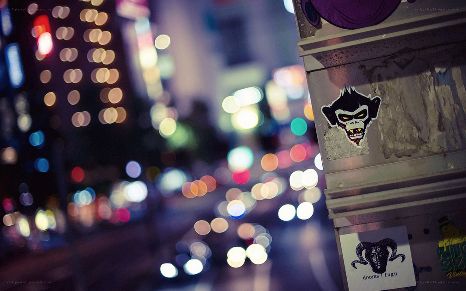 night city lights with stickers
