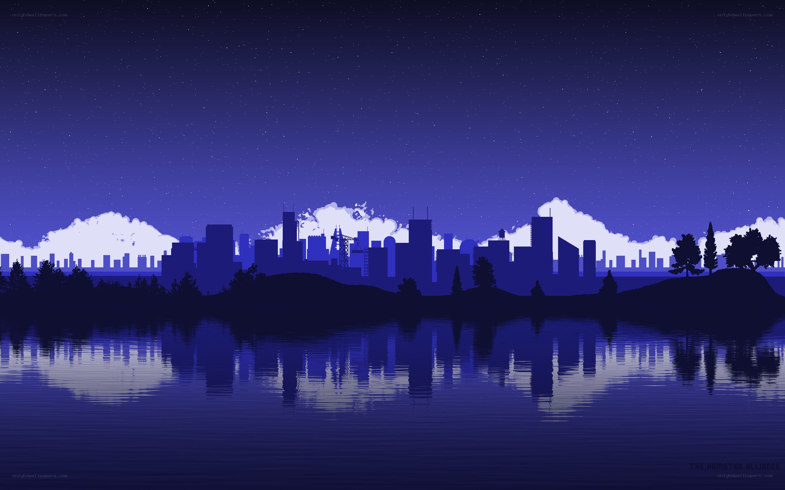 night city skyline reflection