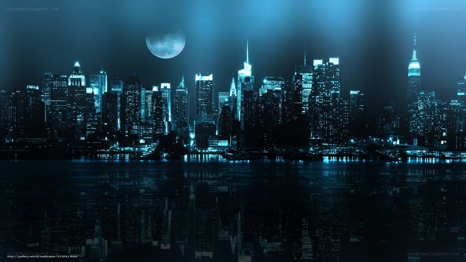 night city skyline with moon