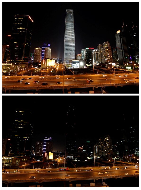 Night city skyline with traffic
