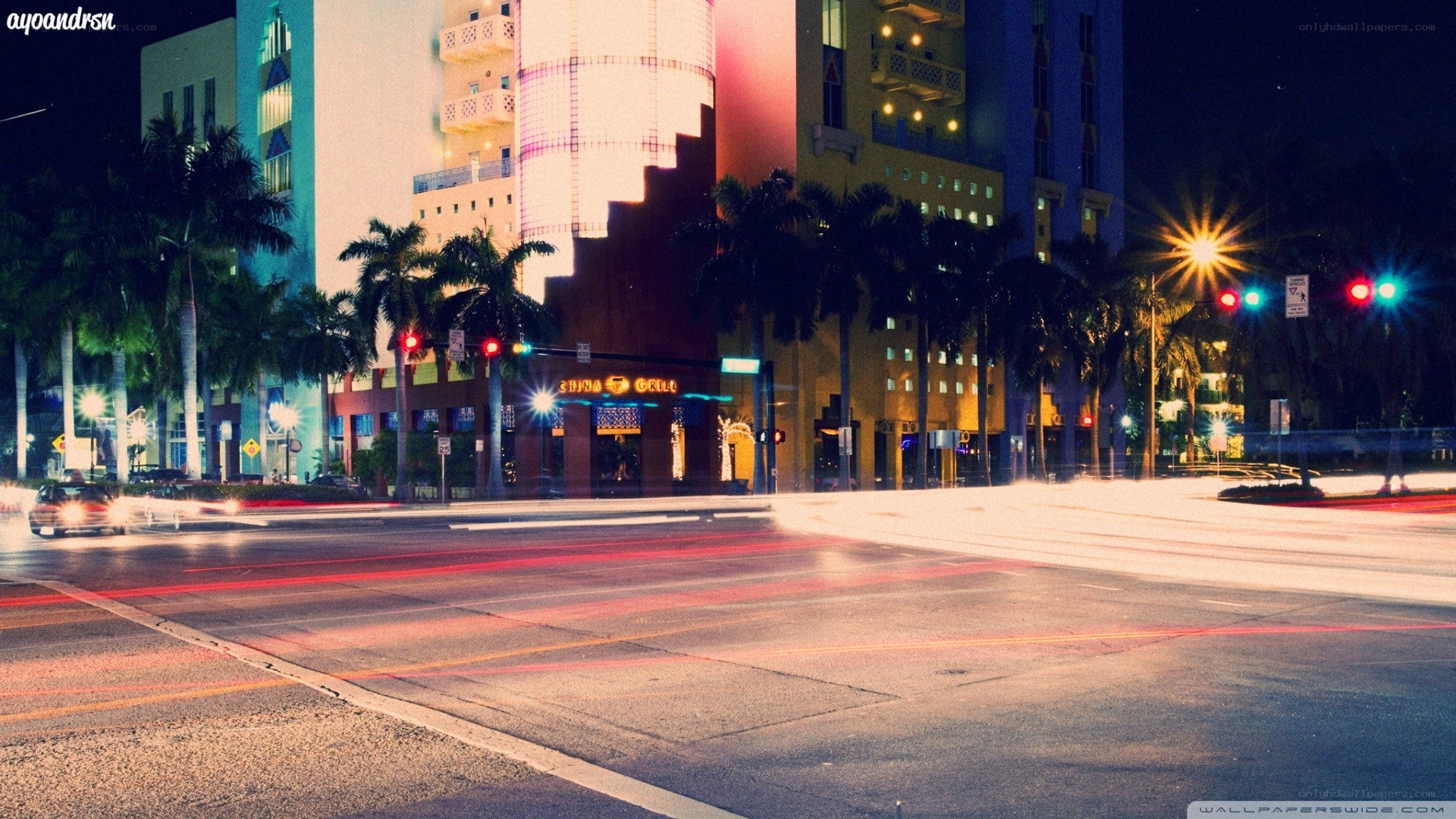 night city street with light trails