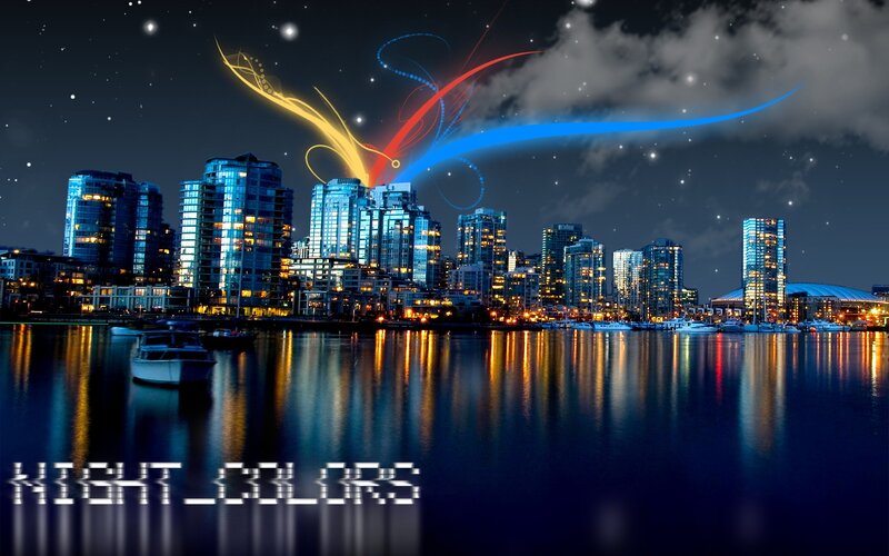 Night city with colorful lights