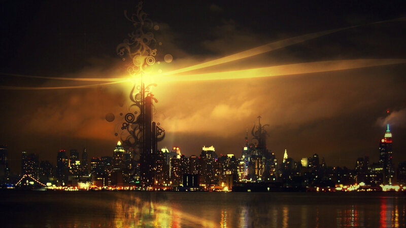 night city with glowing art